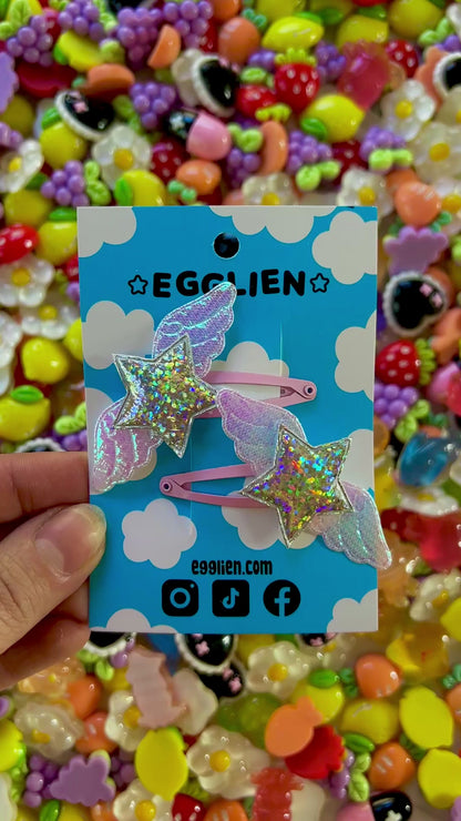 Holo Star with Wings Hair Clip