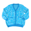 Front of a blue cardigan with a pixel water (pool) design