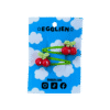 A pair of red cherry cabochons on green hairclips both on backing card that reads "Egglien"