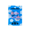 party hat hair clip front A pair of pink and blue party hat cabochons on pink hairclips both on blue backing card that reads "Egglien"