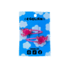 pink ray hair clip front A pair of pink ray cabochons on pink hairclips both on blue backing card that reads "Egglien"