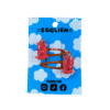 squid orange hair clip front A pair of red squid cabochons on orange hairclips both on a blue backing card that reads "Egglien"