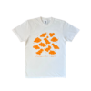 A cream-colored short-sleeve t-shirt with playful orange dino nuggets graphic and the text "I'll have the nuggets" on the front, laid flat on a clear background.