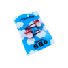 A pair of playful mushroom cabochons on red hairclips both on a blue backing card that reads "Egglien"