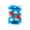A pair of orangish red cuttlefish cabochons on orange hairclips both on a blue backing card that reads "Egglien"